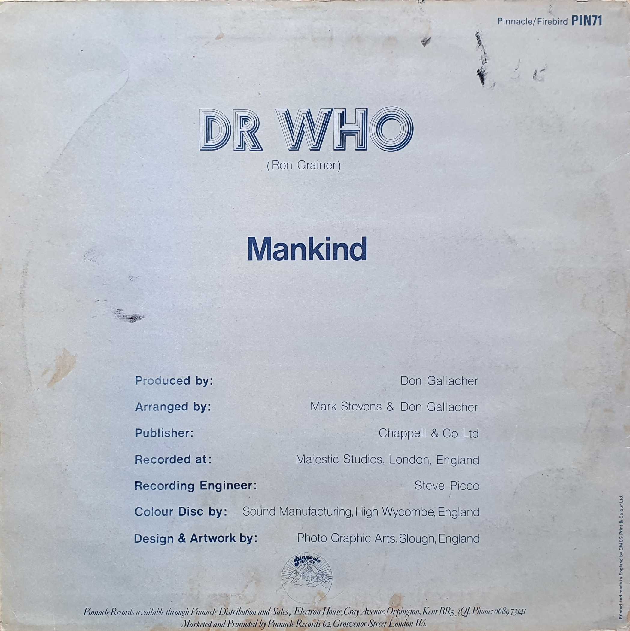 Picture of PIN 71-12 BR Doctor Who (Cosmic remix) by artist Ron Grainer / Mark Stevens / Mankind from the BBC records and Tapes library